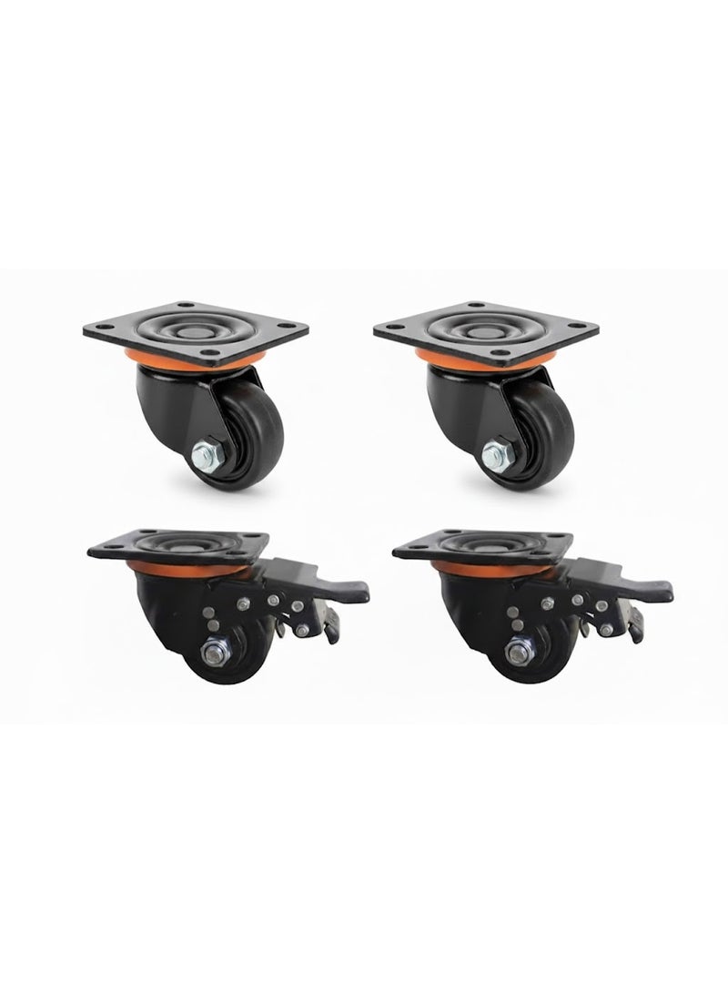 2-inch diameter swivel casters with brakes - Set of 4, extra wide, heavy load capacity 2200 lbs, low center of gravity, durable and quiet nylon casters for industrial use. - Image 1